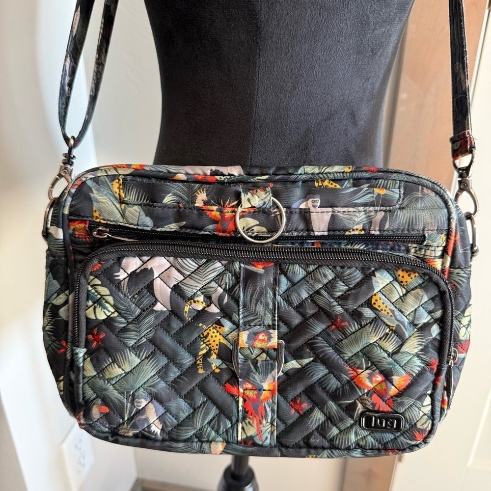 Lug Carousel XL Quilted Crossbody‎ Purse Bag Wildlife Animals Safari RFID Black